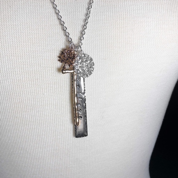 BELIEVE Cross Tree Charm Silver Long Necklace - Picture 3 of 3